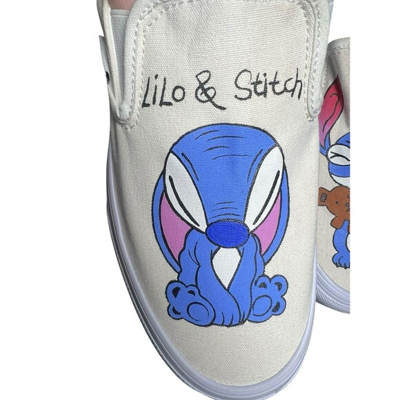 Lilo & Stitch Hand Painted Stitch Slip On White Vans White Women’s 9‎  Slip On - Picture 2 of 10